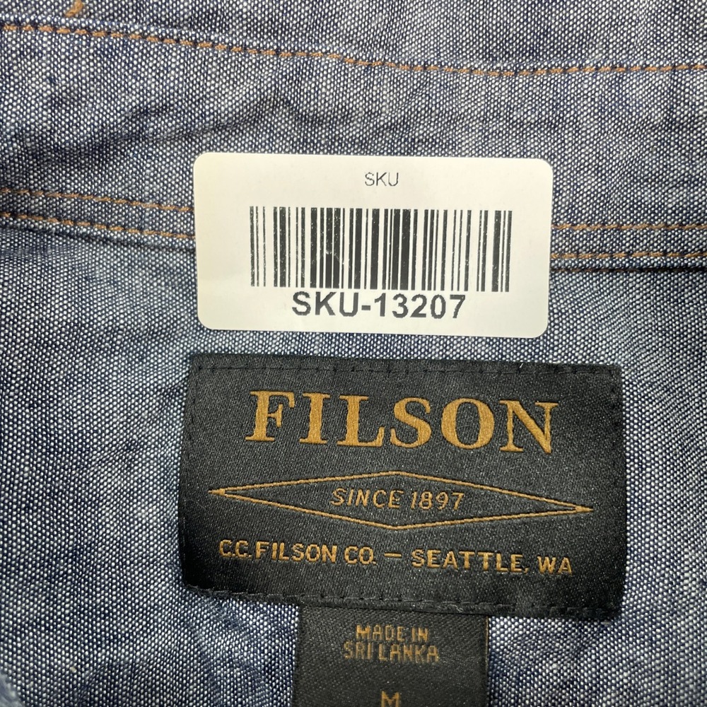 C.C. Filson Mens Button Down Shirt Medium Blue Chambray Denim Long Sleeve Cotton - Picture 12 of 12